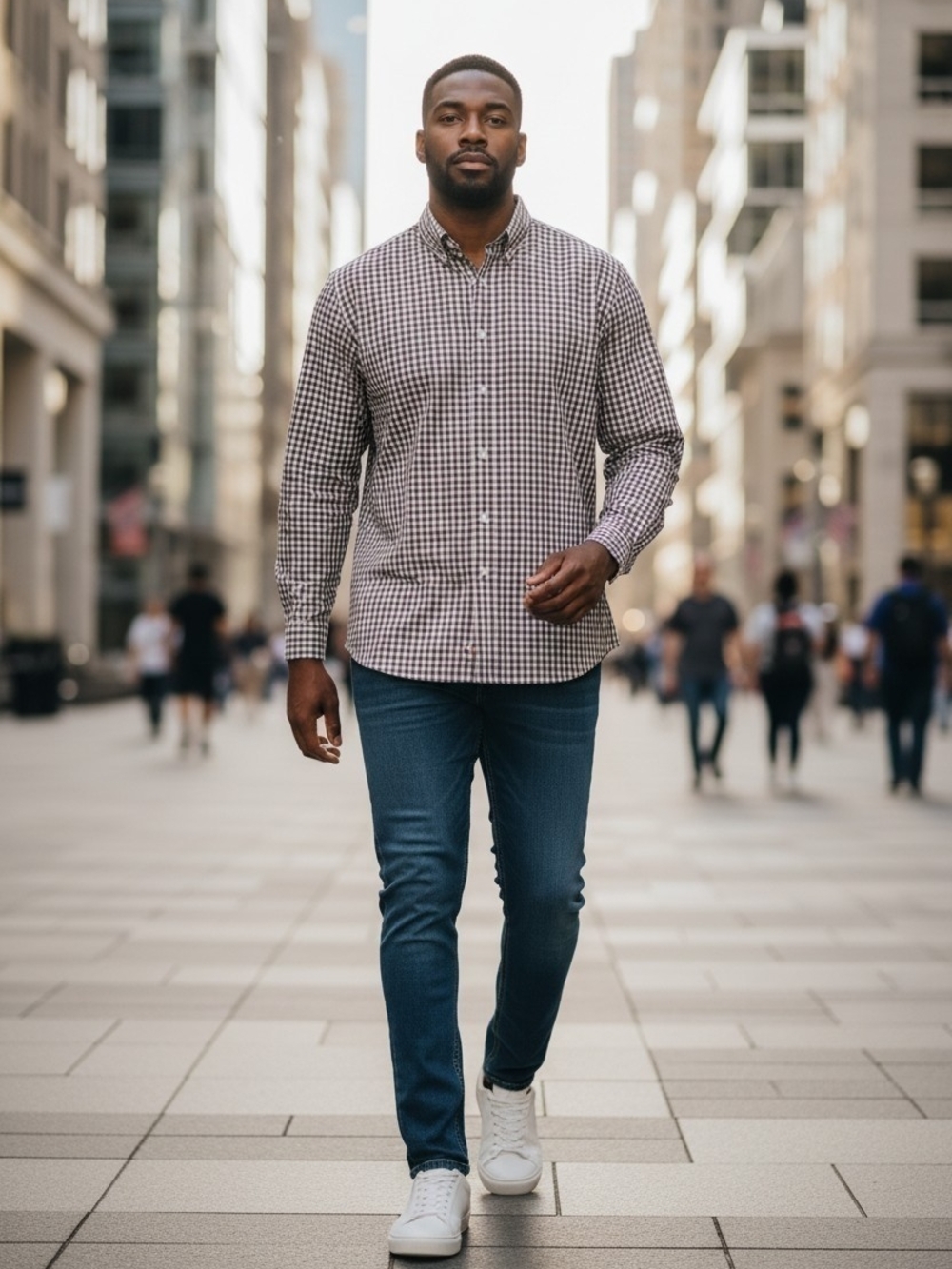 Wilkes & Riley Luxury Long-Sleeve Check Dress Shirt - Brown/White